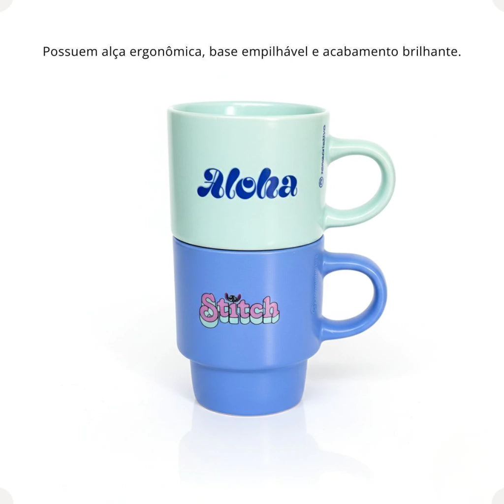 Conjunto com 2 Canecas Empilháveis Stitch – 180 ml