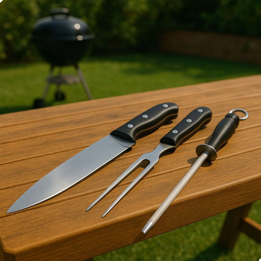 Conjunto para Churrasco em Aço Inox com Chaira – 3 Peças