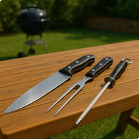Conjunto para Churrasco em Aço Inox com Chaira – 3 Peças