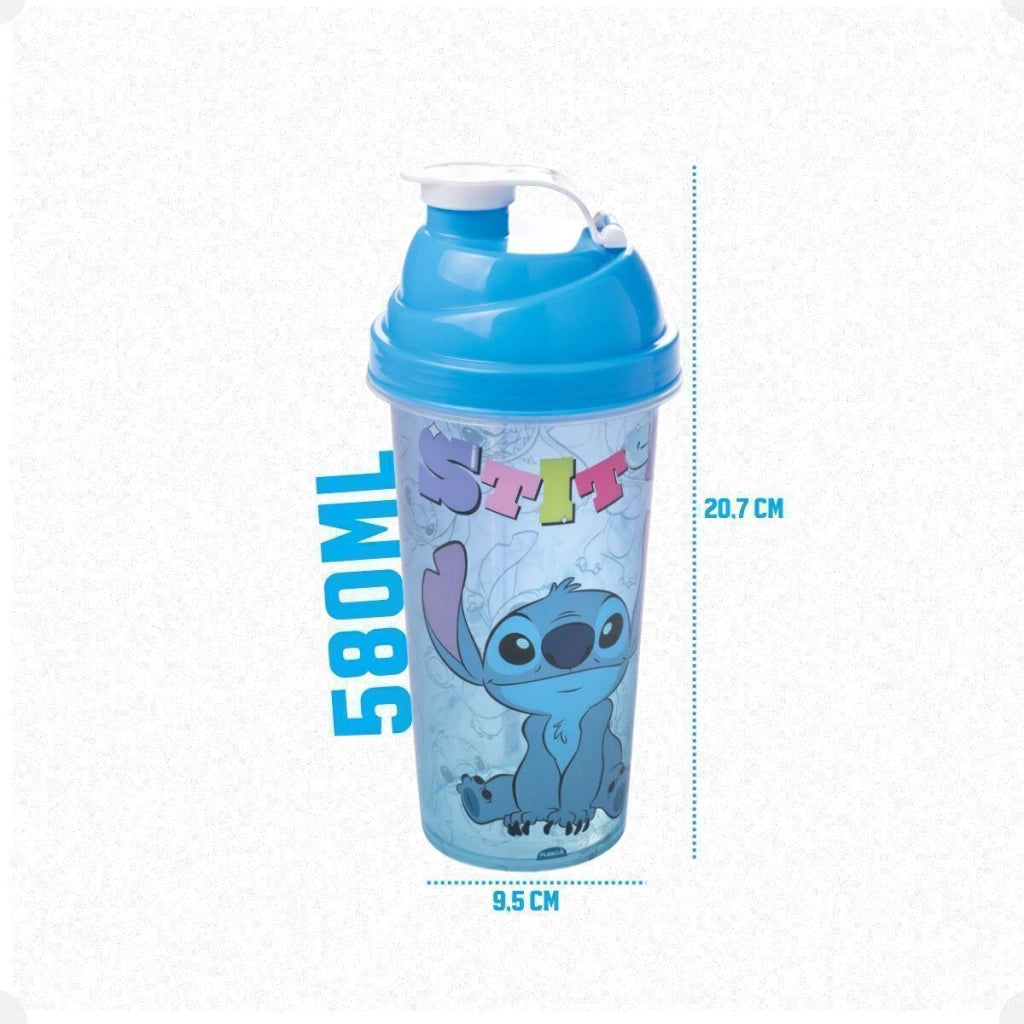 Copo Shakeira de Plástico com Tampa Rosca e Misturador Stitch – 580 ml