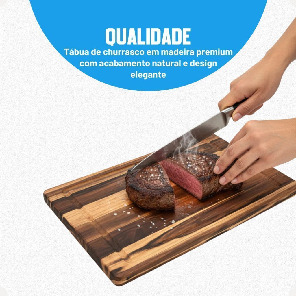 Tábua de Churrasco Retangular em Madeira – Tamanho M (40 x 24,5 cm)