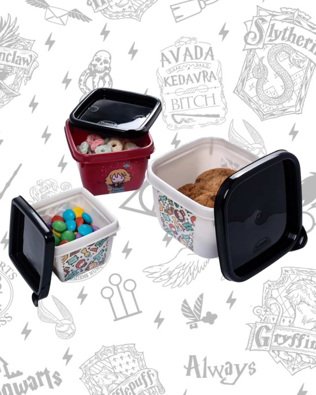 Conjunto de Potes Plásticos Harry Potter – 3 Peças