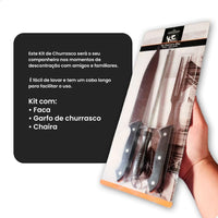 Conjunto para Churrasco em Aço Inox com Chaira – 3 Peças