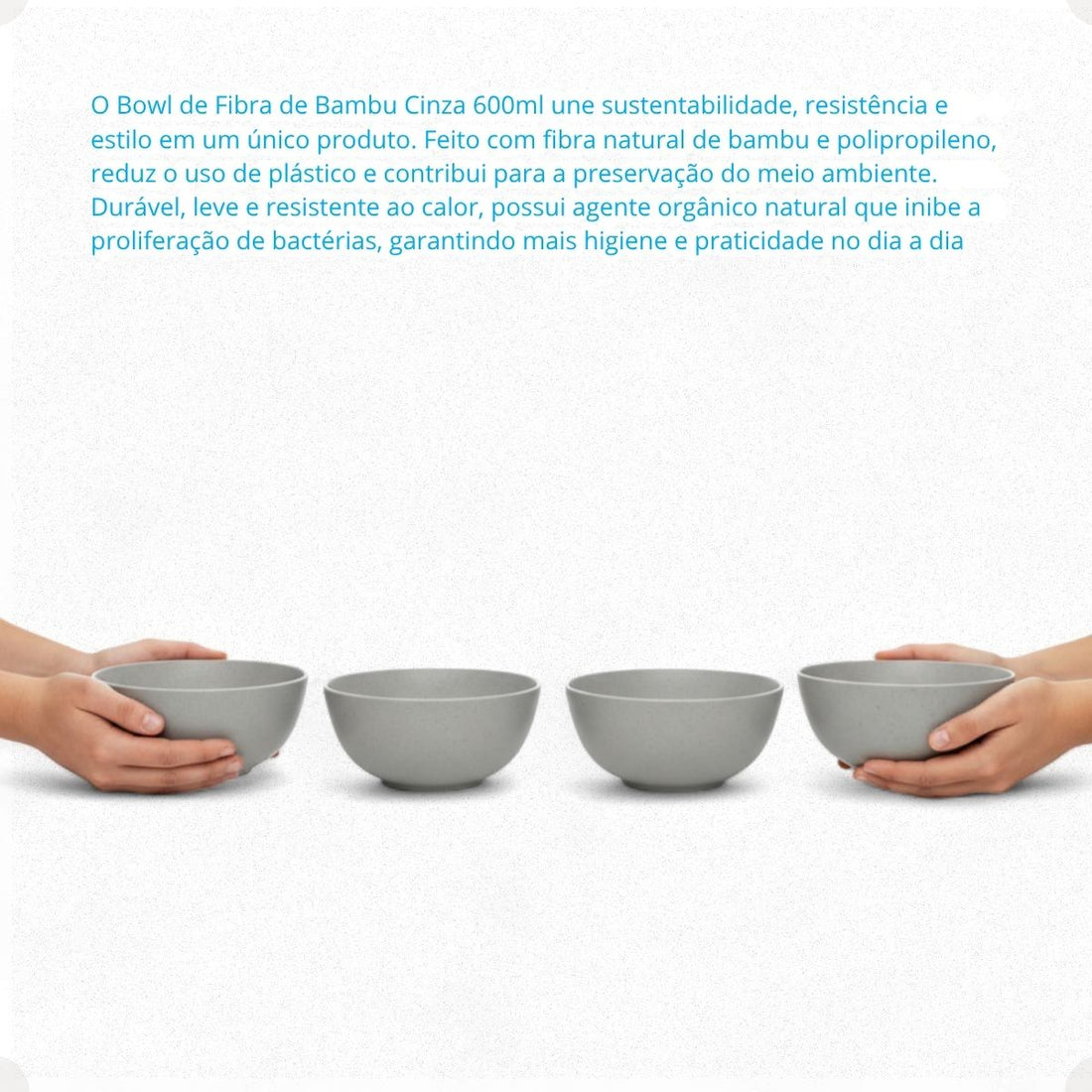 Kit Bowl Fibra de Bambu 600ml 4 peças Cinza