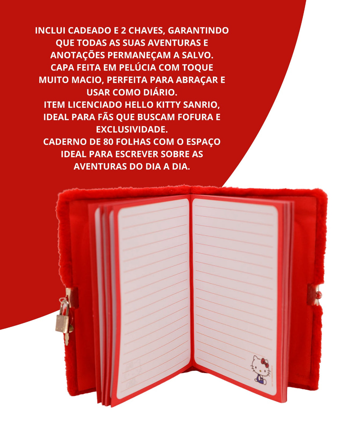 Caderno de Pelúcia com Cadeado A5 80fls Hello Kitty