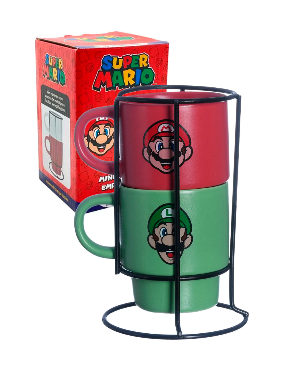 Conjunto com 2 Canecas Empilháveis Super Mario com Suporte – 150 ml