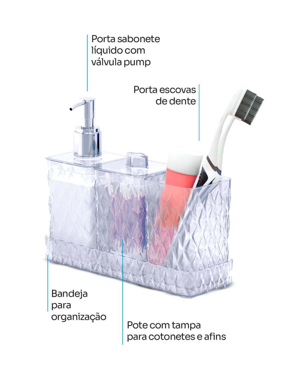 Kit Banho Glamour em Acrílico Cristal – 4 Peças
