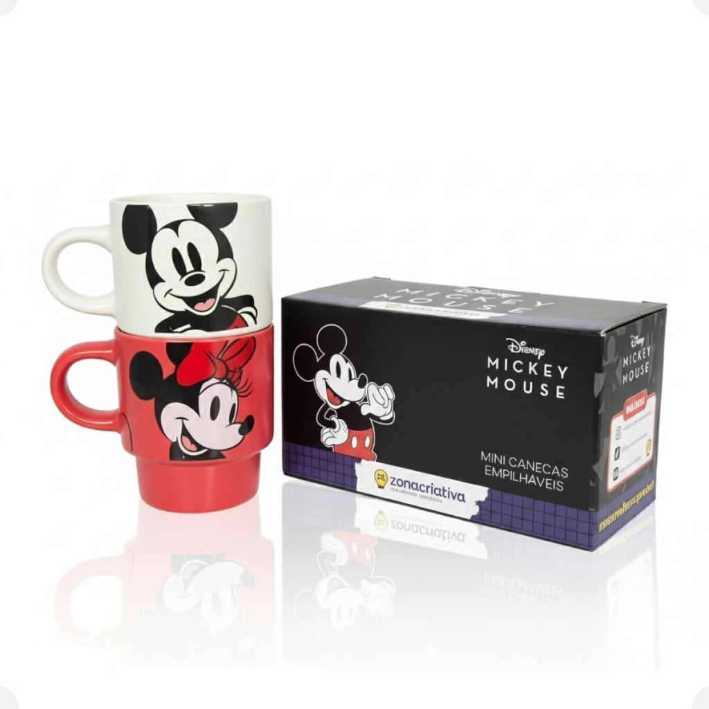 Conjunto com 2 Canecas Empilháveis Mickey e Minnie Mouse – 180 ml