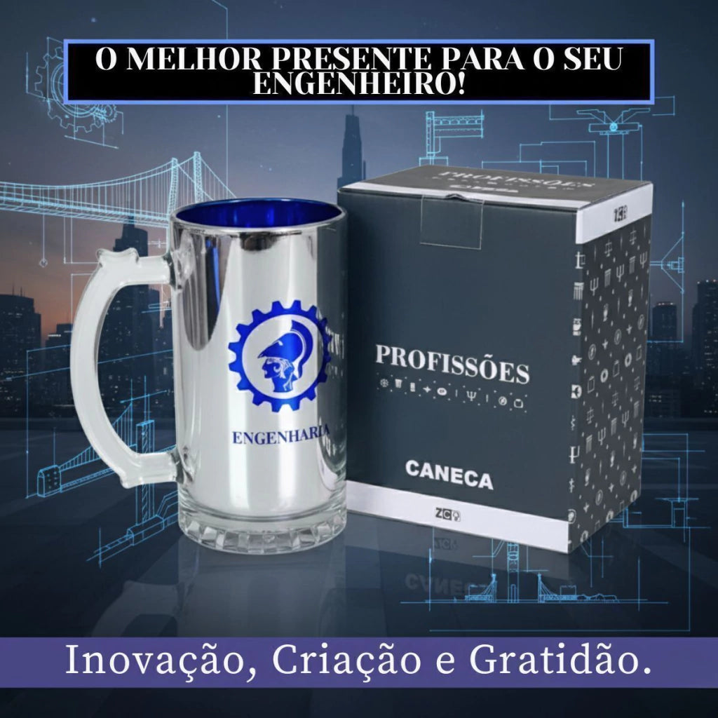 Caneca de Chopp Eletrostática Profissões Engenharia – 450 ml