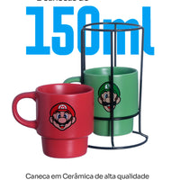 Conjunto com 2 Canecas Empilháveis Super Mario com Suporte – 150 ml