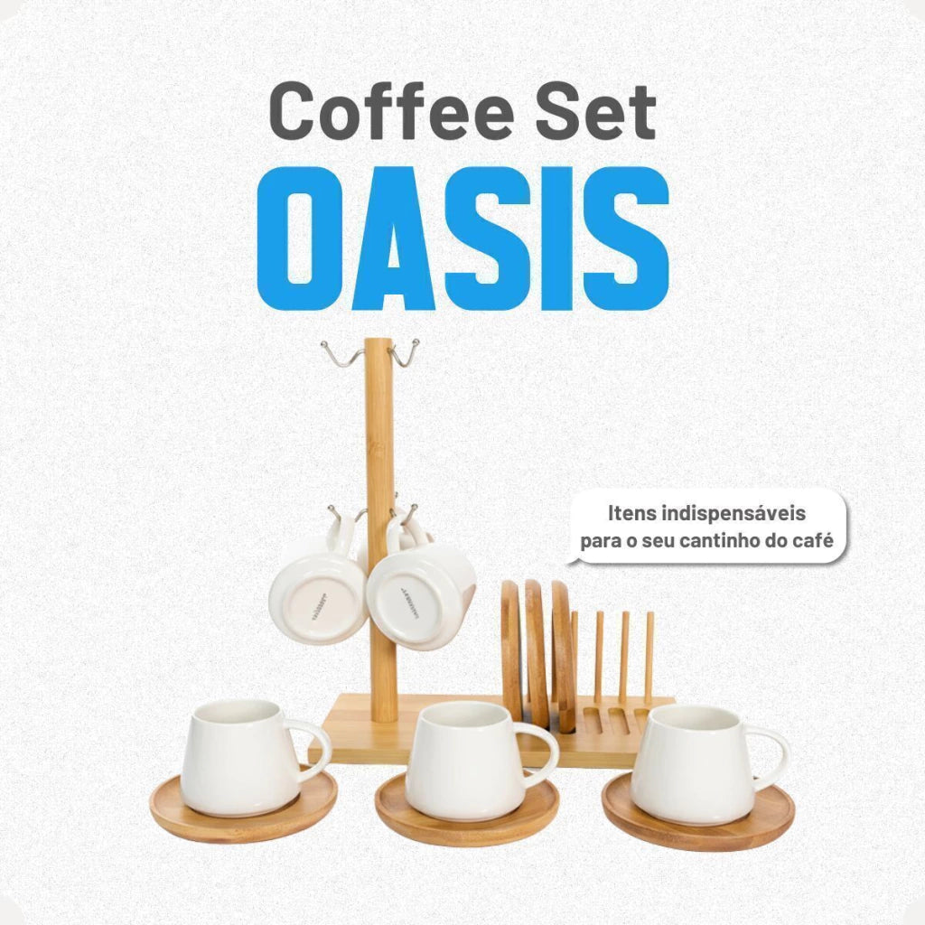 Conjunto de Xícaras Oasis em Cerâmica 90 ml – 13 Peças com Suporte