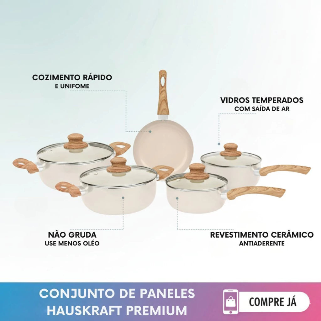 Conjunto de Panelas Cairo Hauskraft 5 Peças em Cerâmica Antiaderente