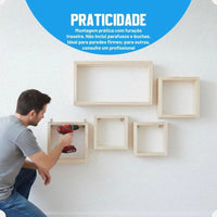 Conjunto de Nichos Decorativos em Madeira Pinus – 5 Peças