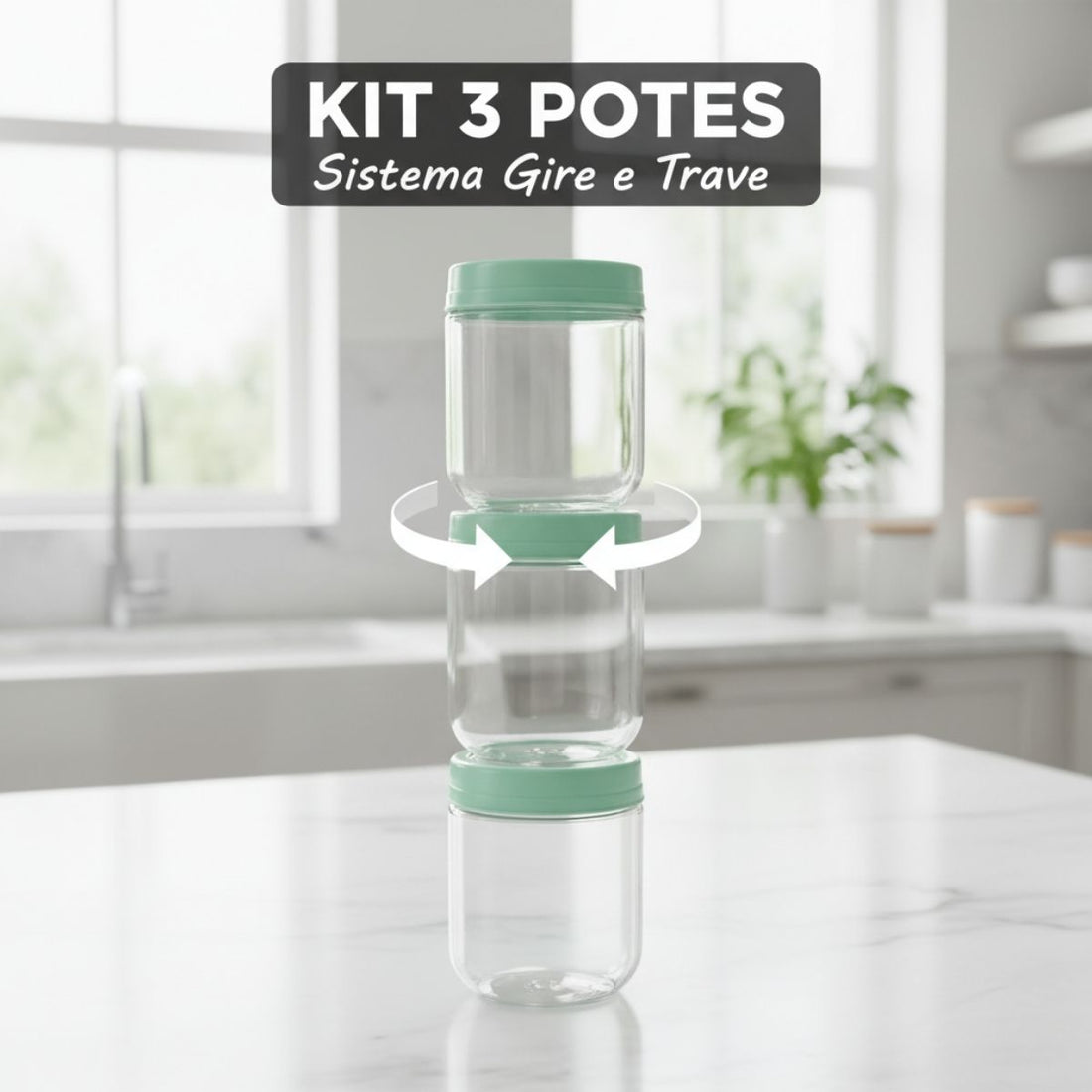 Kit Porta Condimentos Gire Trave 380ml 3 Peças Verde Agua
