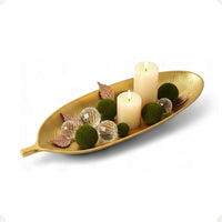 Centro de Mesa Decorativo em Formato de Folha Dourado – 40 x 14 cm