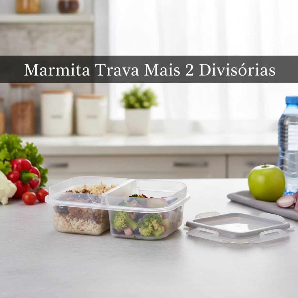 Marmita Hermética Trava com 2 Divisórias – 500 ml
