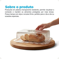 Porta-Pães, Bolos e Doces Ibiza Retangular com Tampa Translúcida