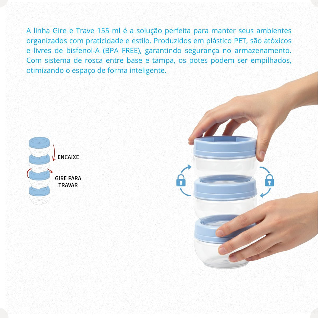 Kit Porta Condimentos Gire Trave 155ml 3 Peças Azul Claro