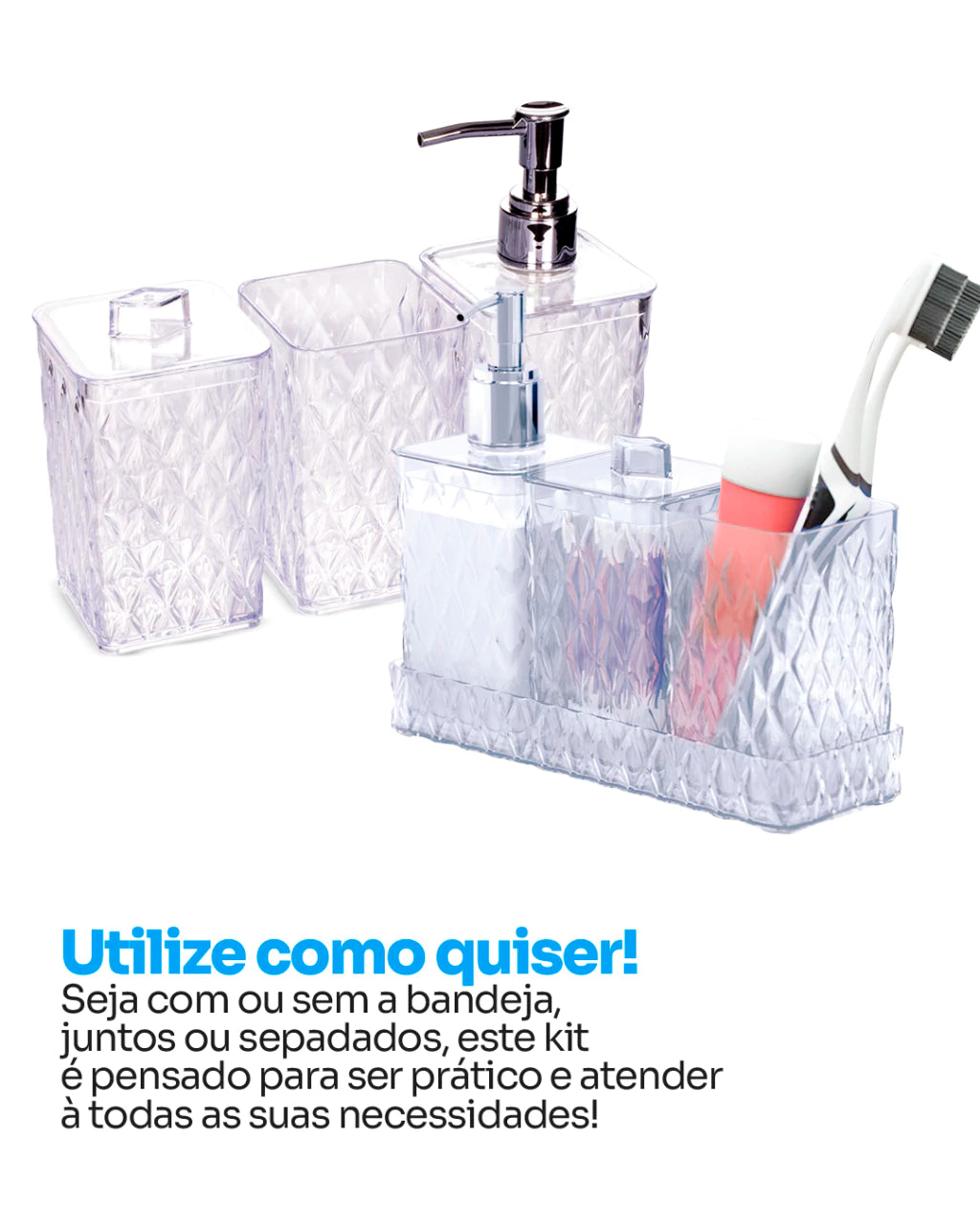 Kit Banho Glamour em Acrílico Cristal – 4 Peças