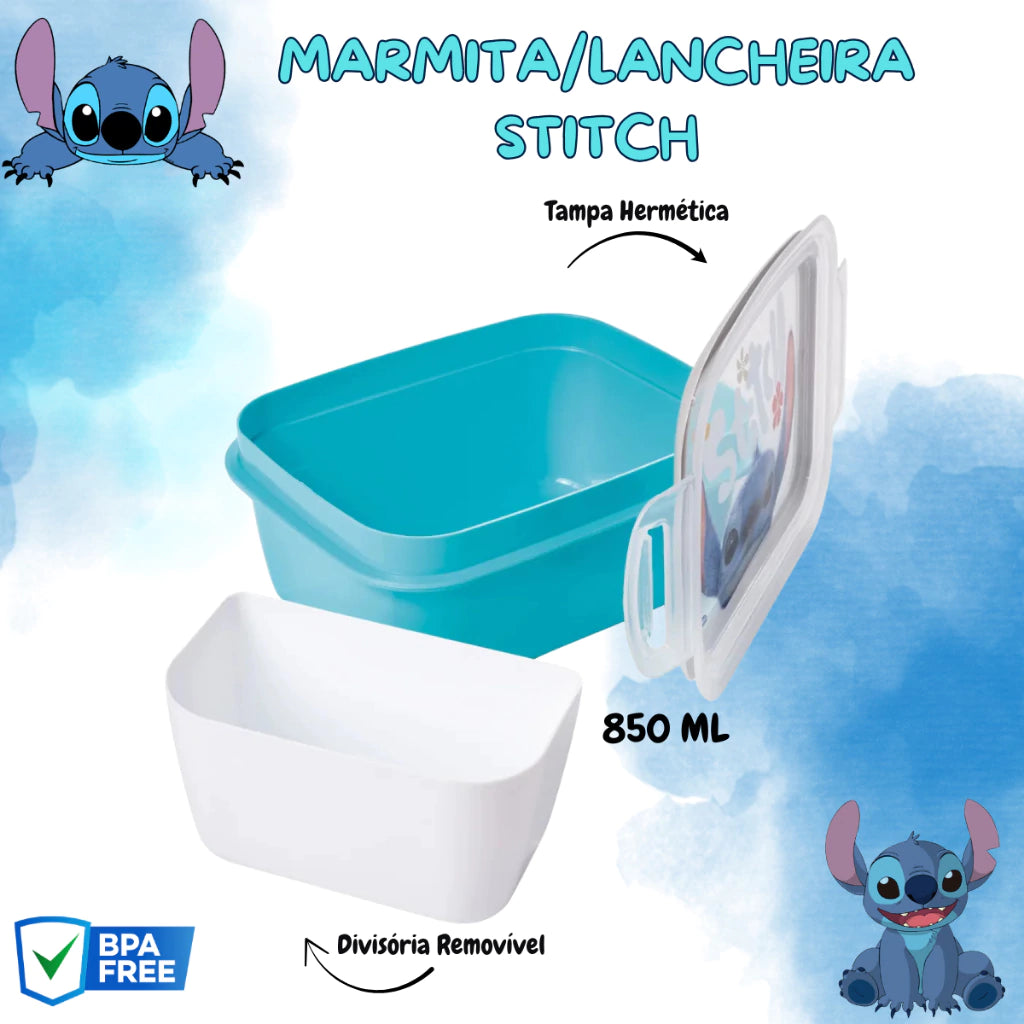 Marmita Hermética Stitch com Trava e Divisória Plasutil – 850 ml