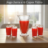 Jarra com 6 Copos de Vidro com Borda Dourada – Lila