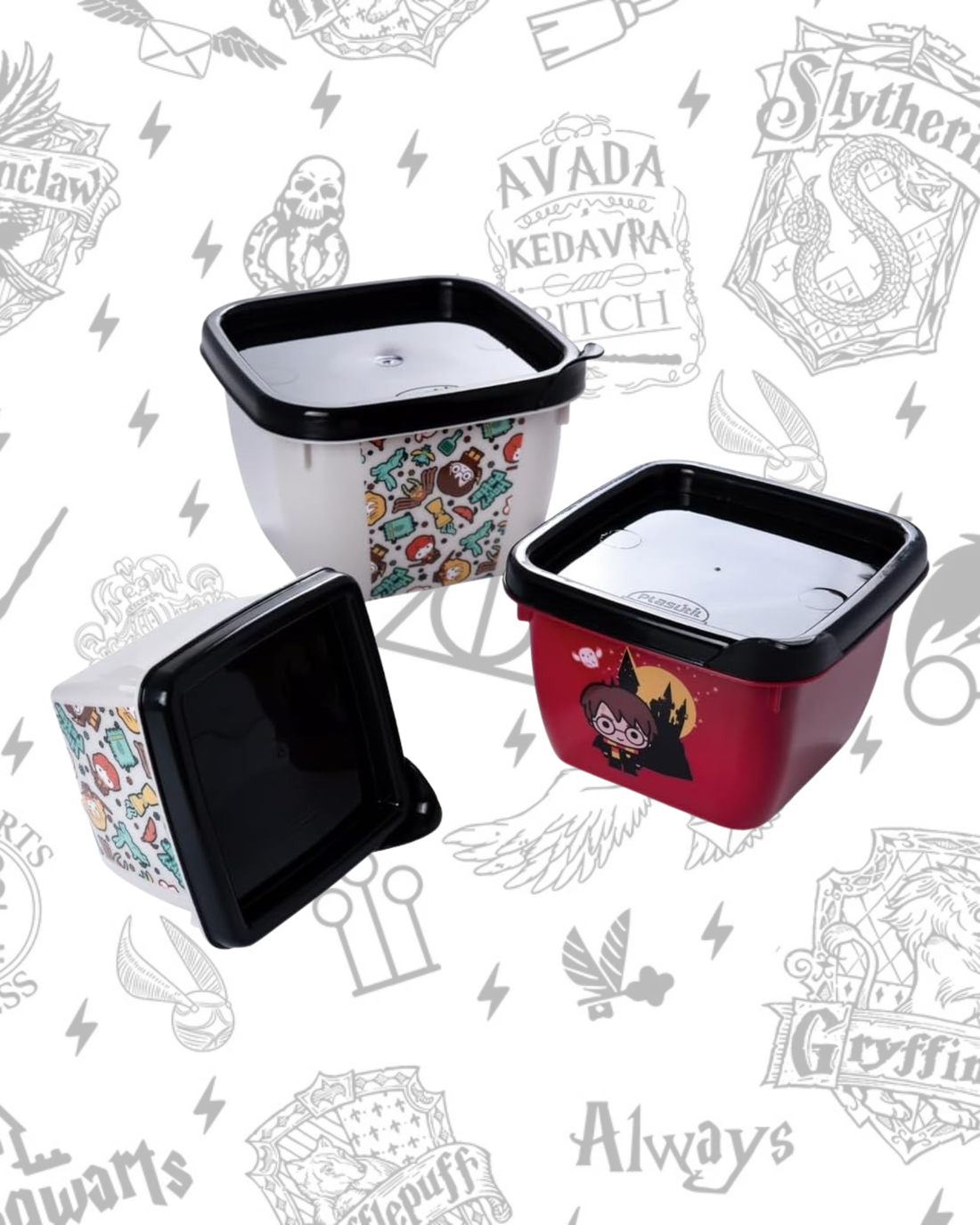 Conjunto de Potes Plásticos Harry Potter – 3 Peças