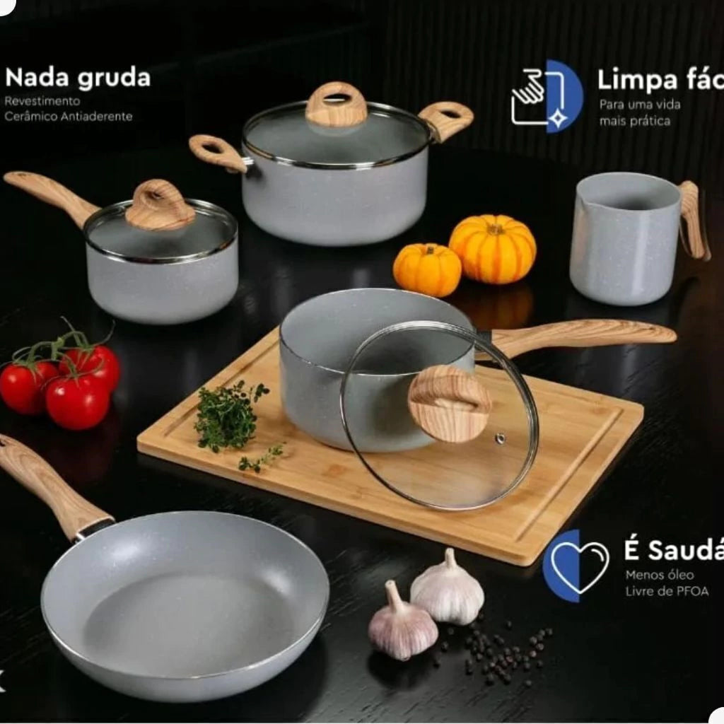 Conjunto de Panelas Brinox Ceramic Life Antiaderente – Cinza