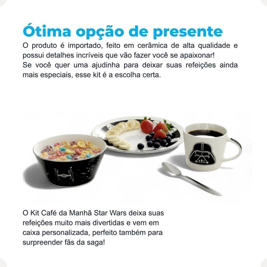 Conjunto Breakfast Star Wars em Cerâmica com Caneca, Bowl e Prato