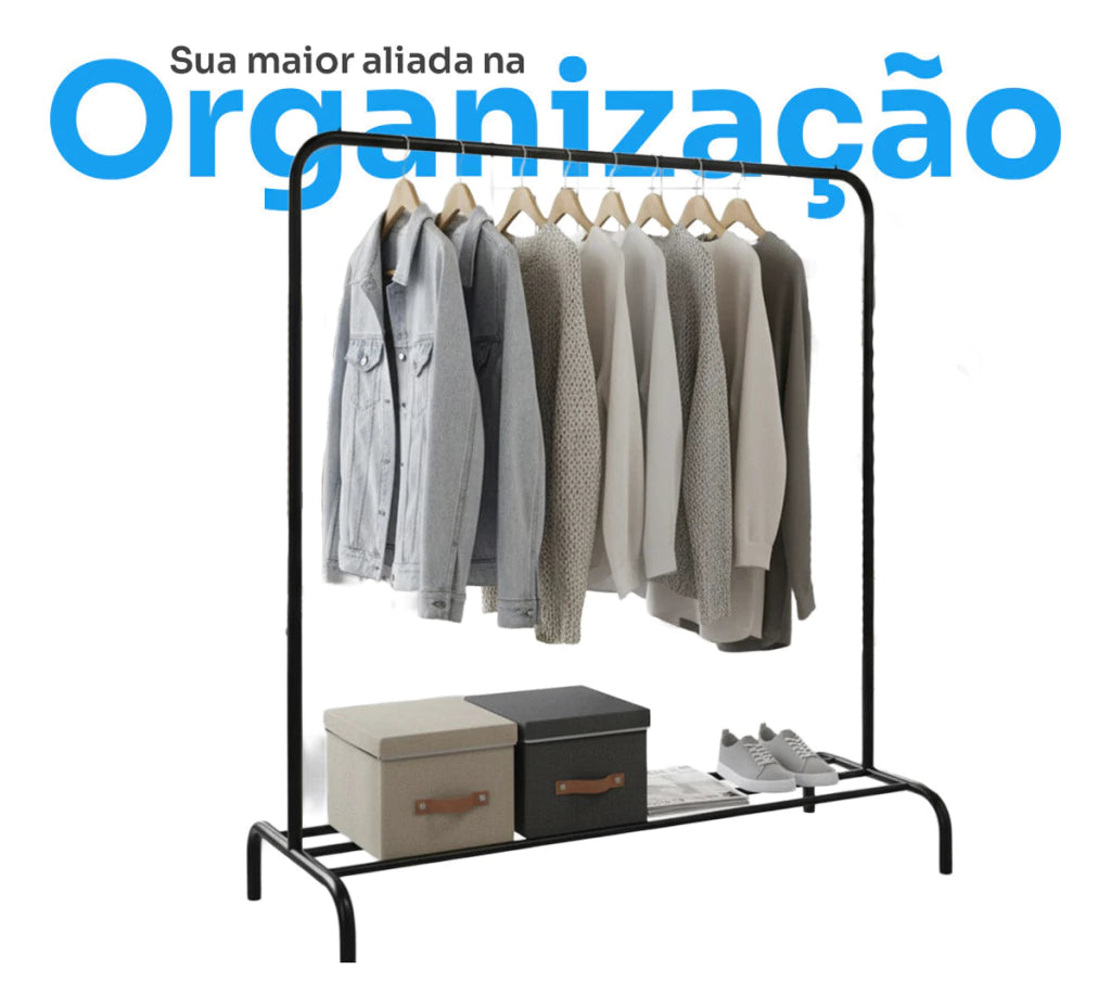 Arara Cabideiro para Roupas em Aço com Sapateira Reforçada