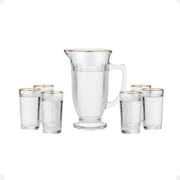 Jarra com 6 Copos de Vidro com Borda Dourada – Lila