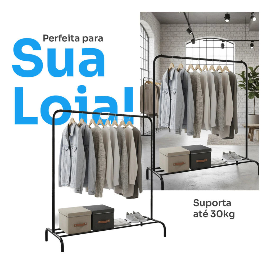 Arara Cabideiro para Roupas em Aço com Sapateira Reforçada