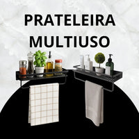 Prateleira de Canto Multiuso para Parede com Suporte para Toalha e Shampoo
