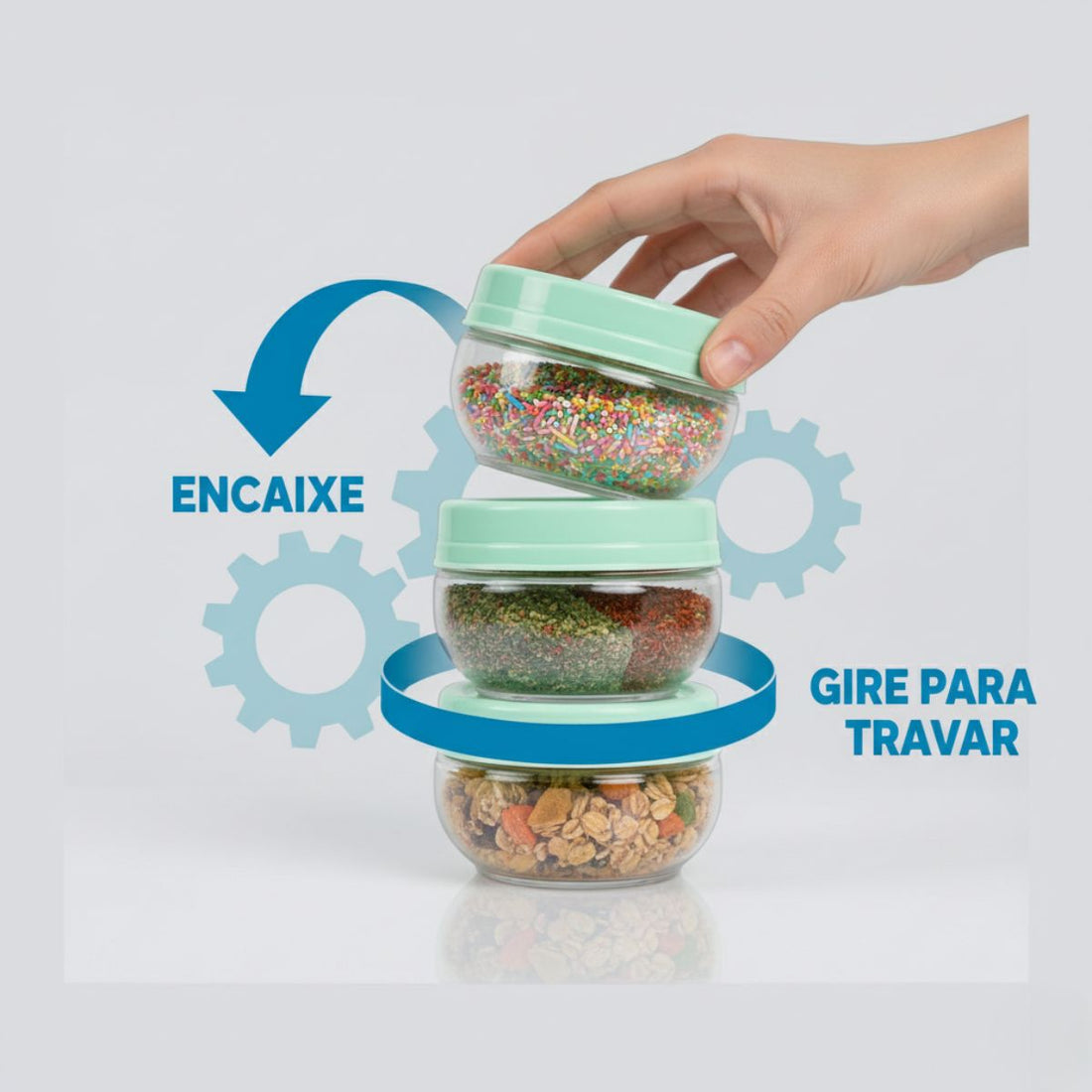 Kit Porta Condimentos Gire Trave 155ml 3 Perças Verde Agua