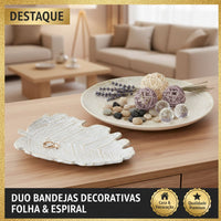 Kit Centro de Mesa Redondo 30cm + Folha Curva 24,5cm Zein Branco Dourado