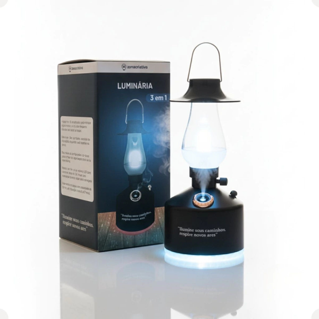 Luminária Lampião LED 3 em 1 com Umidificador