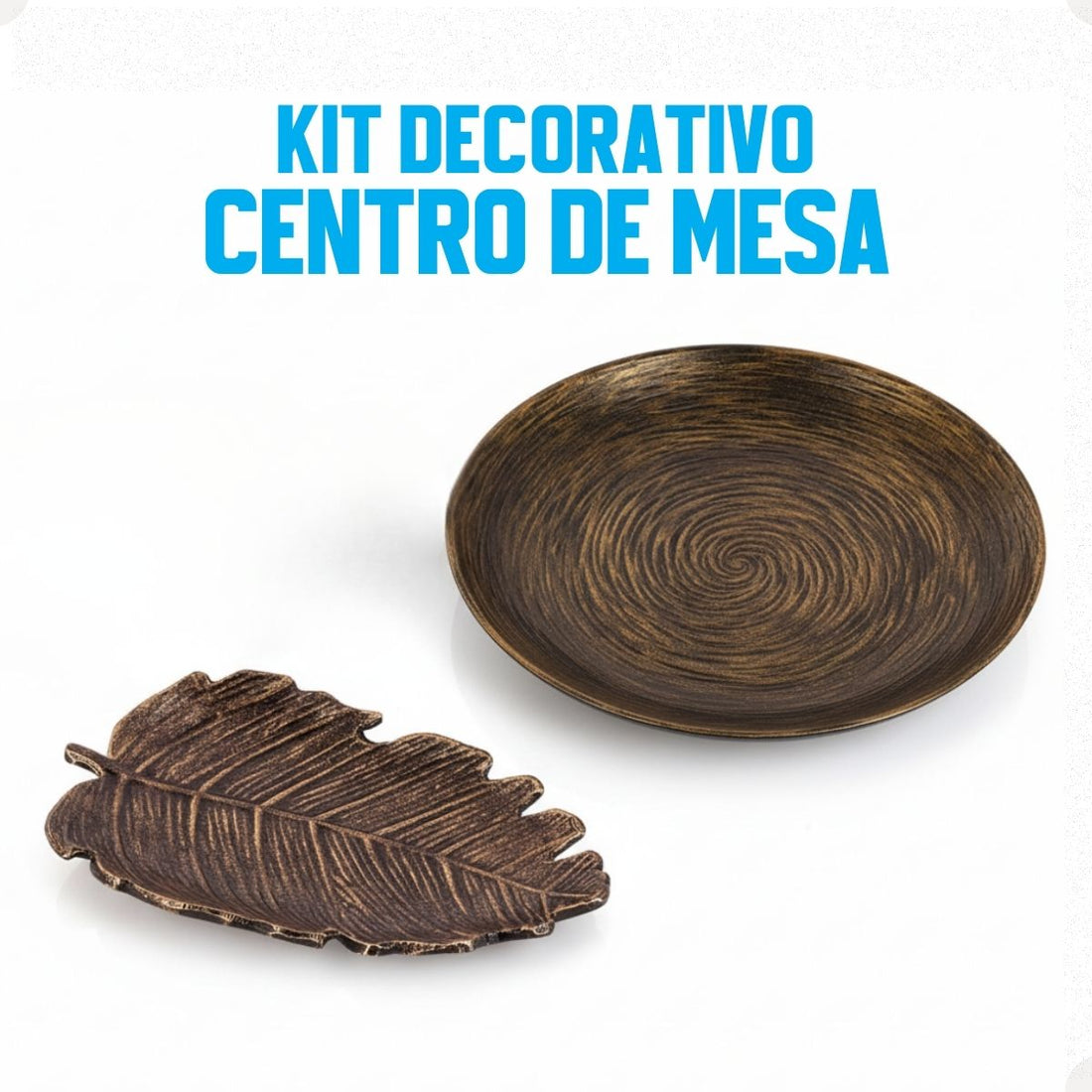 Kit Centro de Mesa Redondo 30cm + Folha Curva 24,5cm Zein Marrom Envelhecido