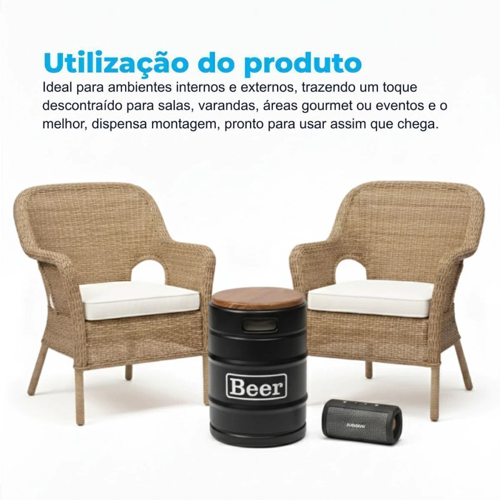 Barril Cooler Banco Preto com Tampa Marrom