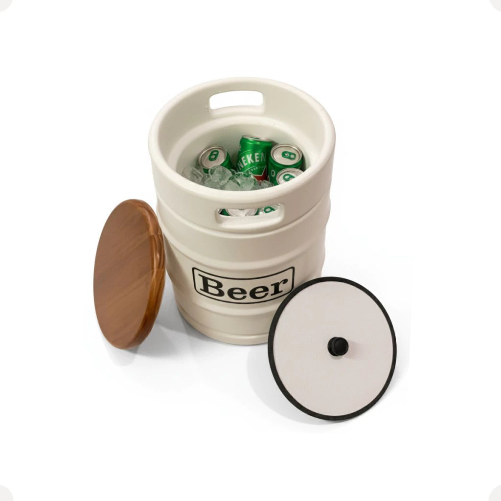 Barril Cooler Banco Branco com Tampa Marrom