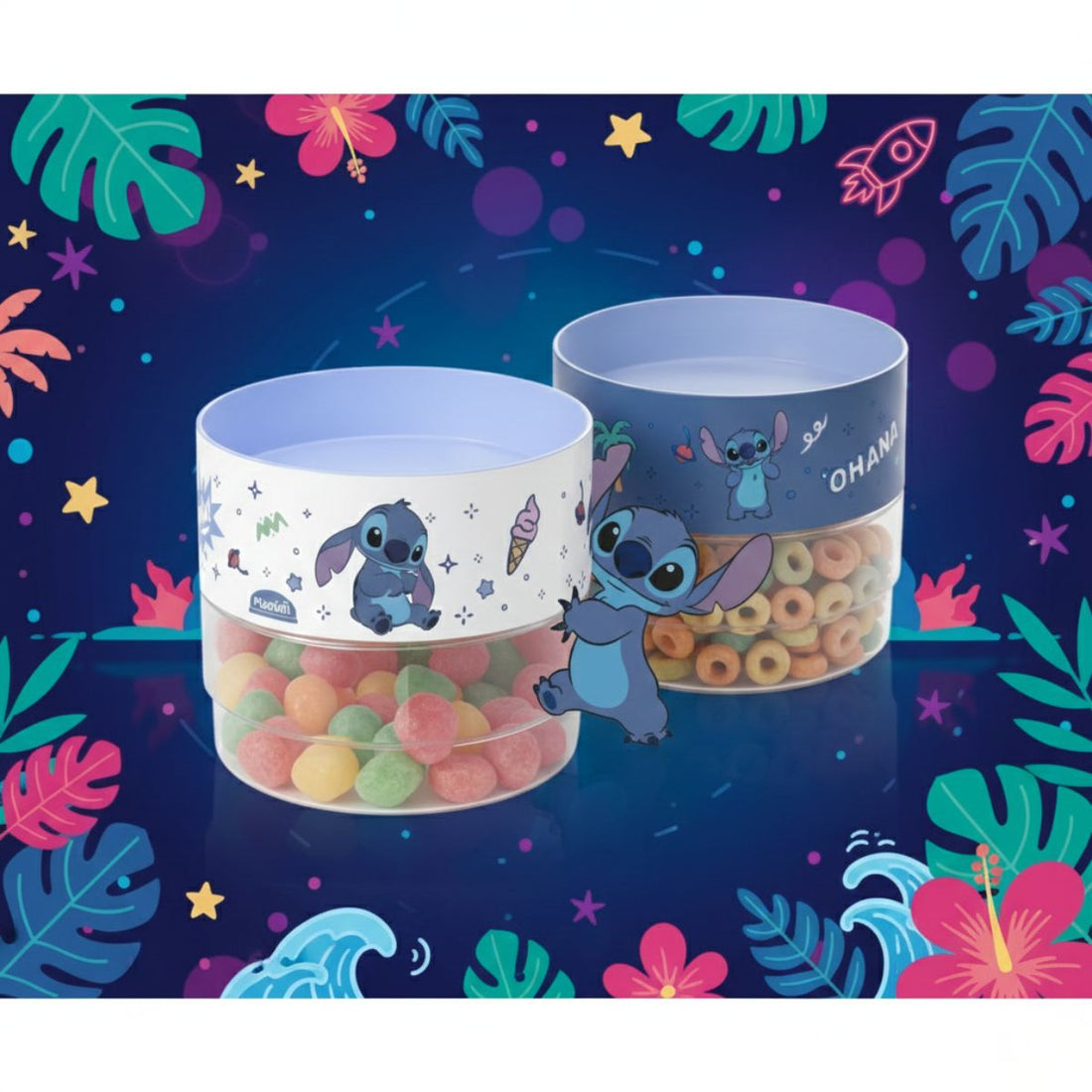 Kit 2 Potes Organizador Plug Empilhável 140ml Sortido Stitch