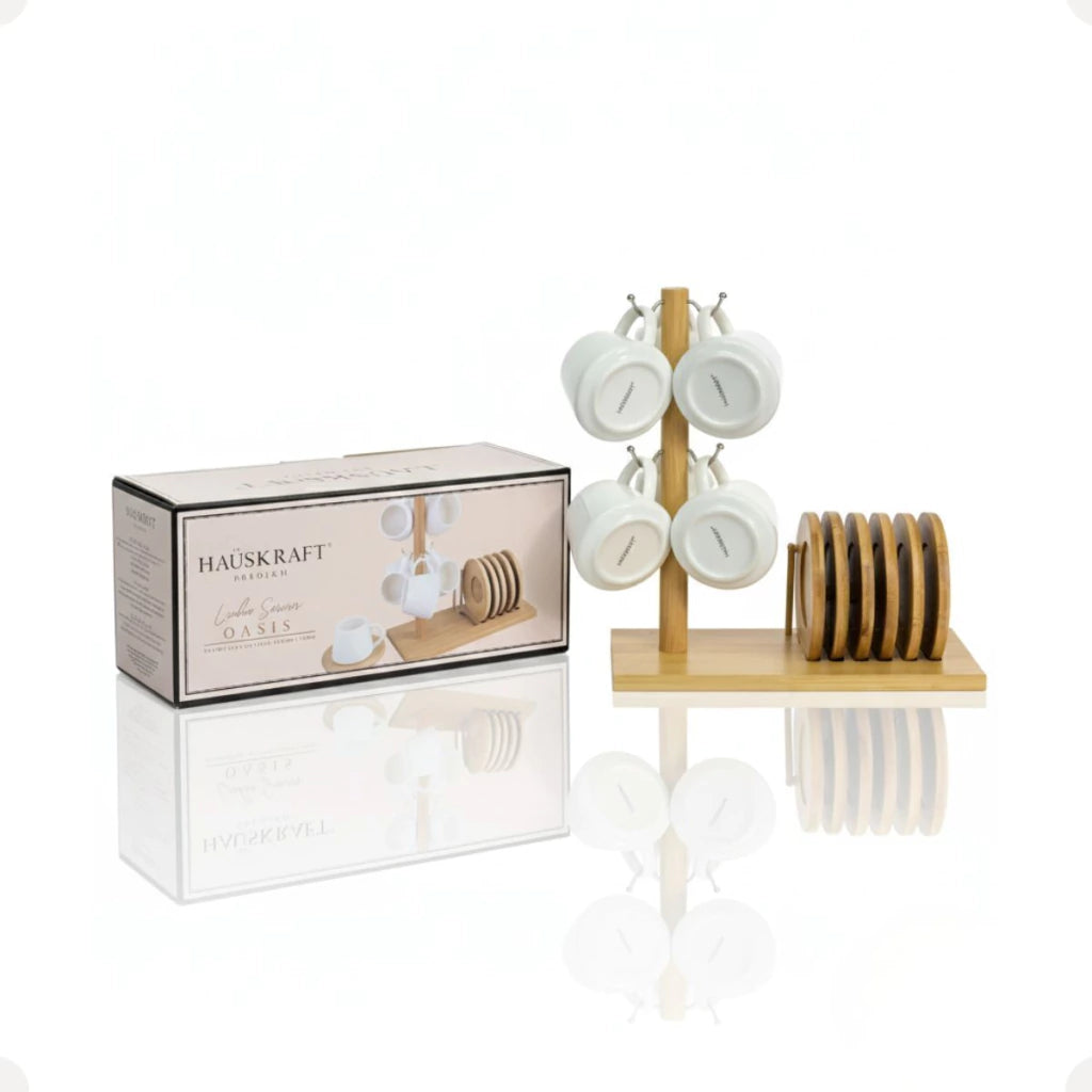 Conjunto de Xícaras Oasis em Cerâmica 90 ml – 13 Peças com Suporte