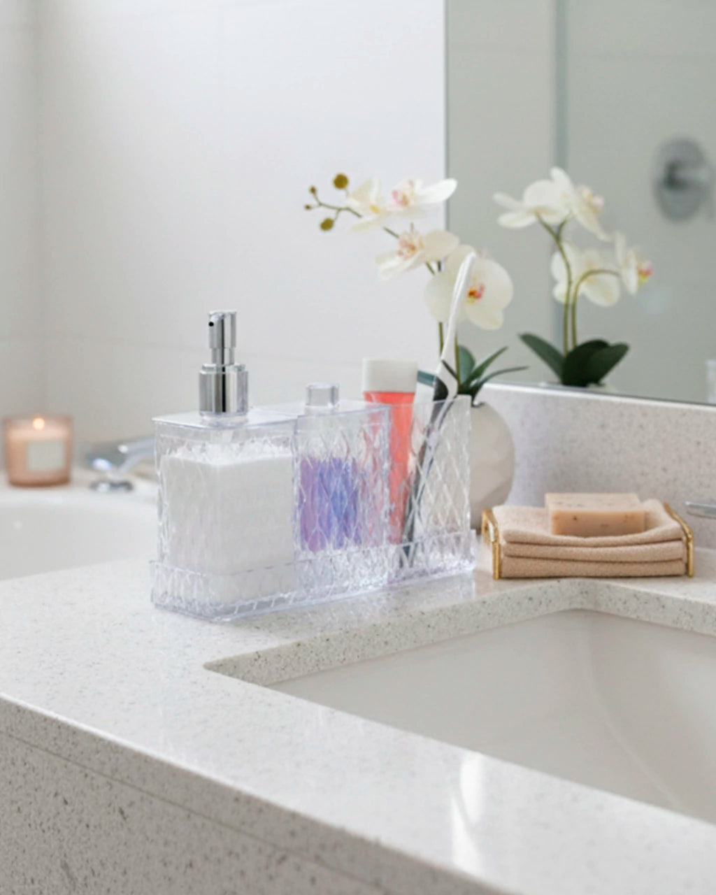 Kit Banho Glamour em Acrílico Cristal – 4 Peças
