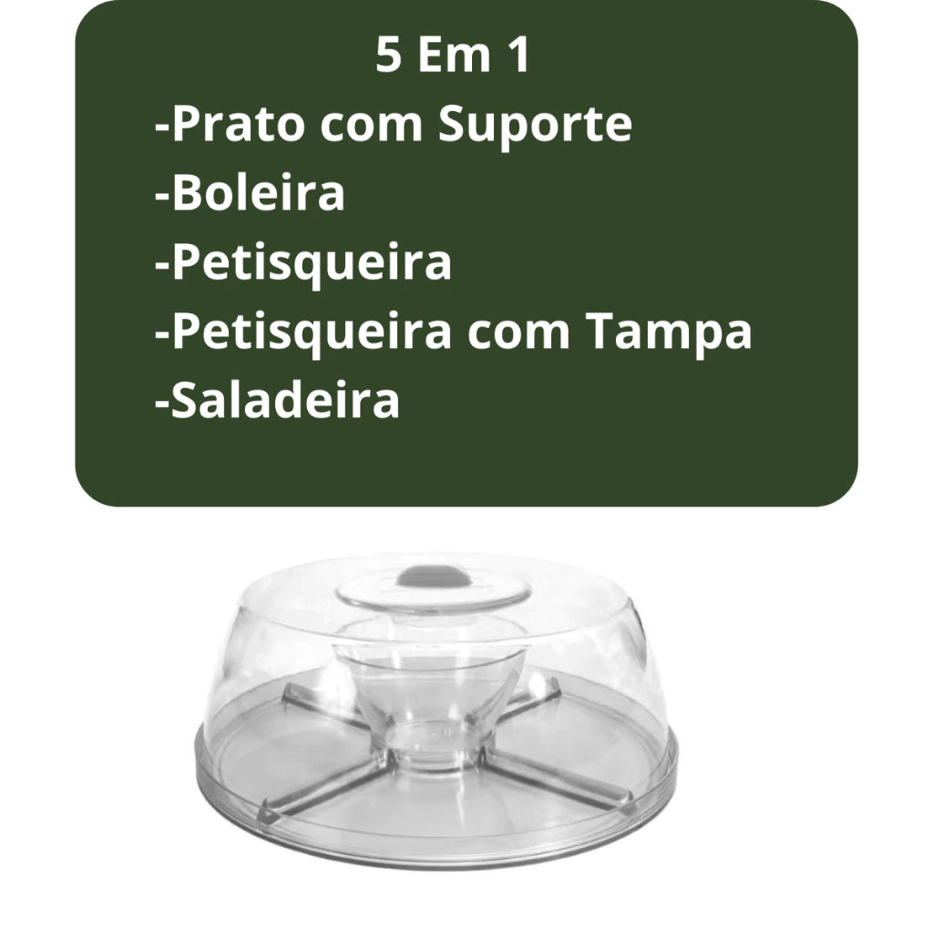 Boleira 5 em 1 em Acrílico com Tampa e Pé – Prato Redondo