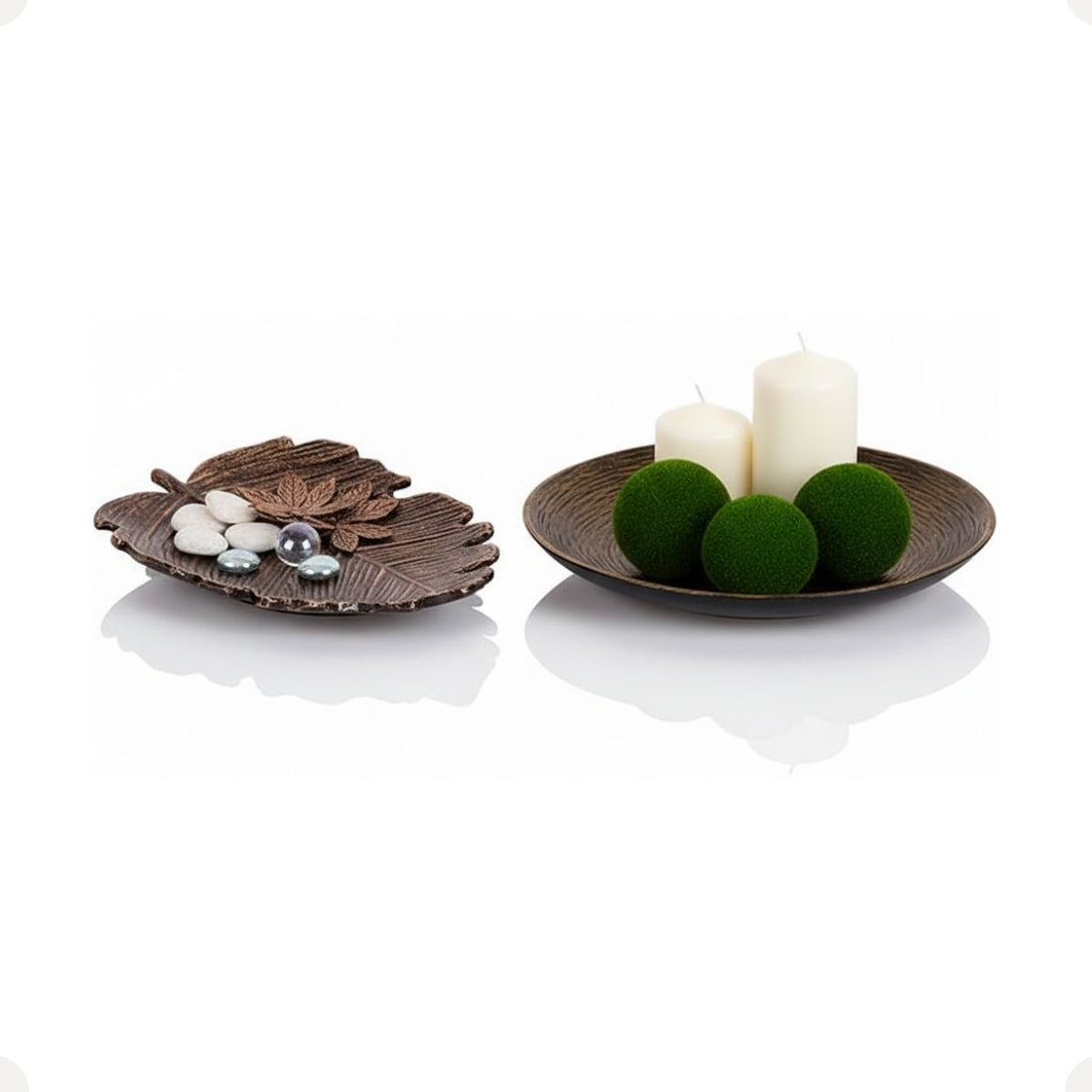 Kit Centro de Mesa Redondo 30cm + Folha Curva 24,5cm Zein Marrom Envelhecido