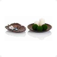 Kit Centro de Mesa Redondo 30cm + Folha Curva 24,5cm Zein Marrom Envelhecido