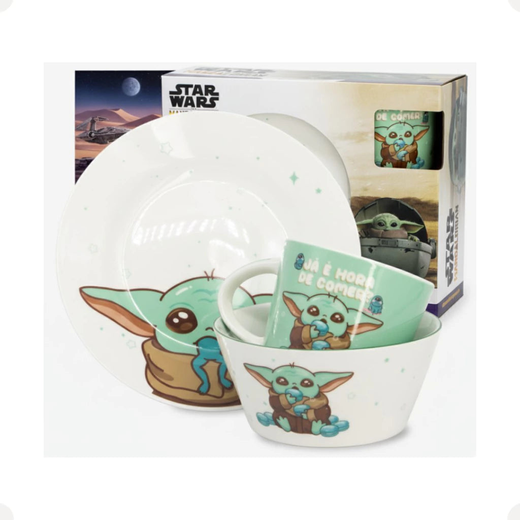 Conjunto Breakfast Baby Yoda em Cerâmica com Caneca, Bowl e Prato