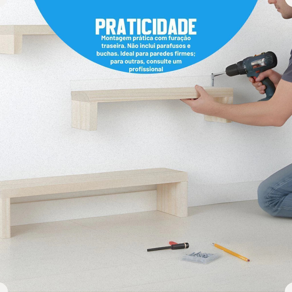Conjunto de Prateleiras em Madeira Pinus – 3 Peças
