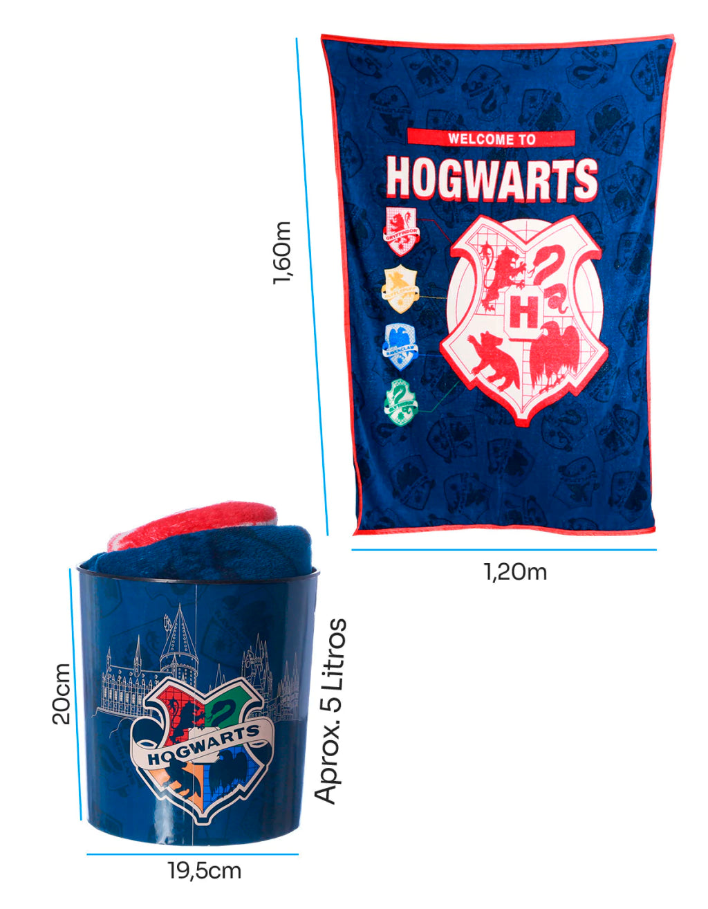 Conjunto Balde de Cinema com Manta Hogwarts