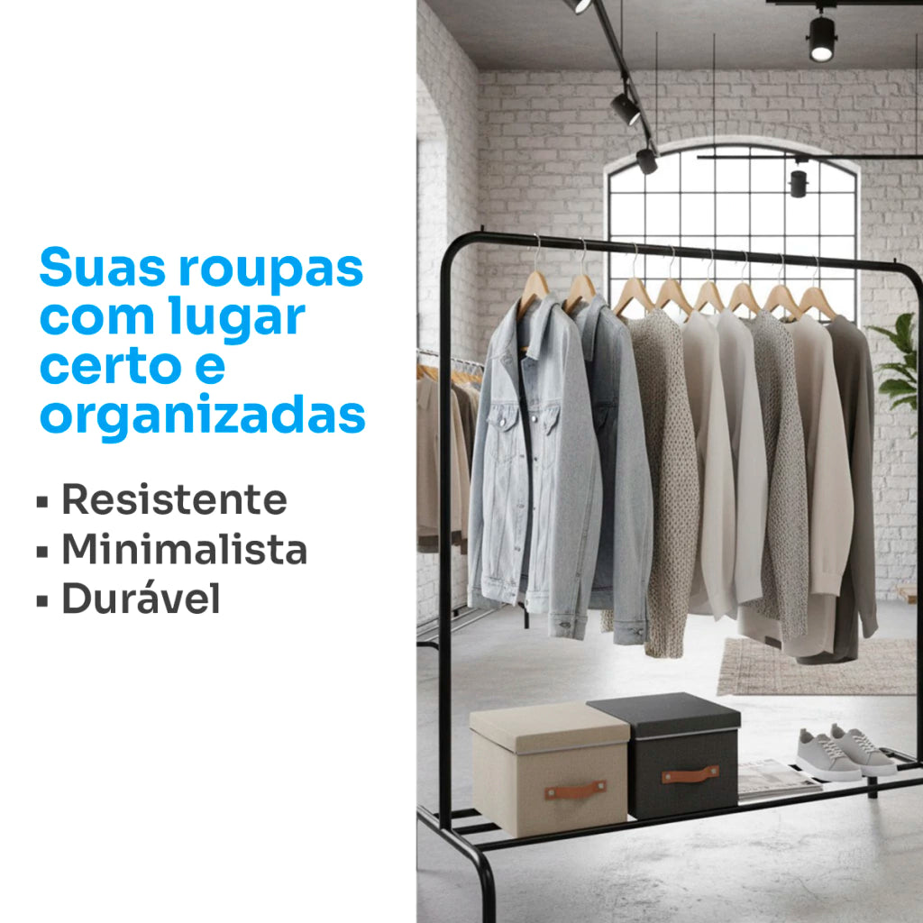 Arara Cabideiro Grande em Aço com Sapateira Integrada