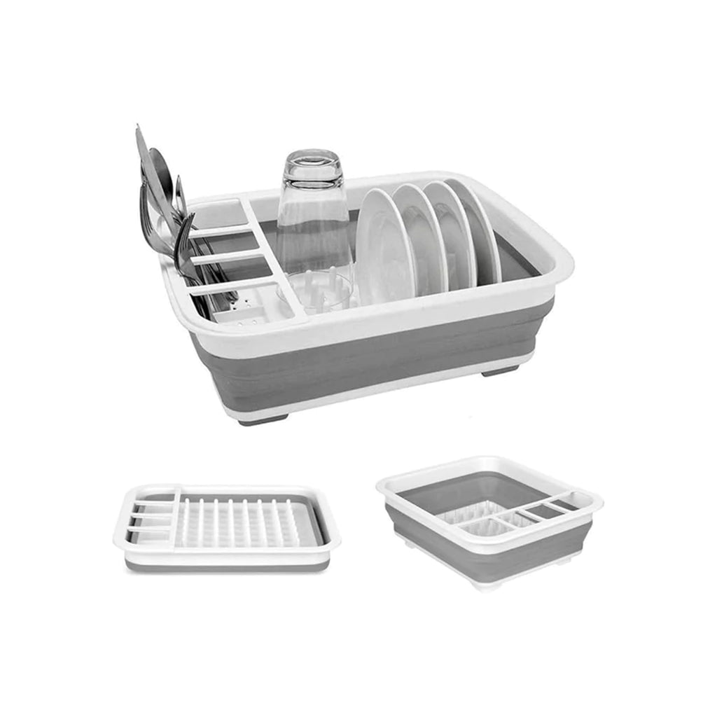 Escorredor de Louças Retrátil em Silicone com Porta-Copos e Porta-Talheres