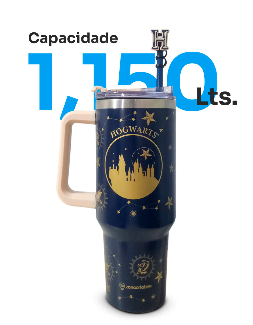 Canecão Térmico Tumbler Hogwarts com Pingente – 1,15 L